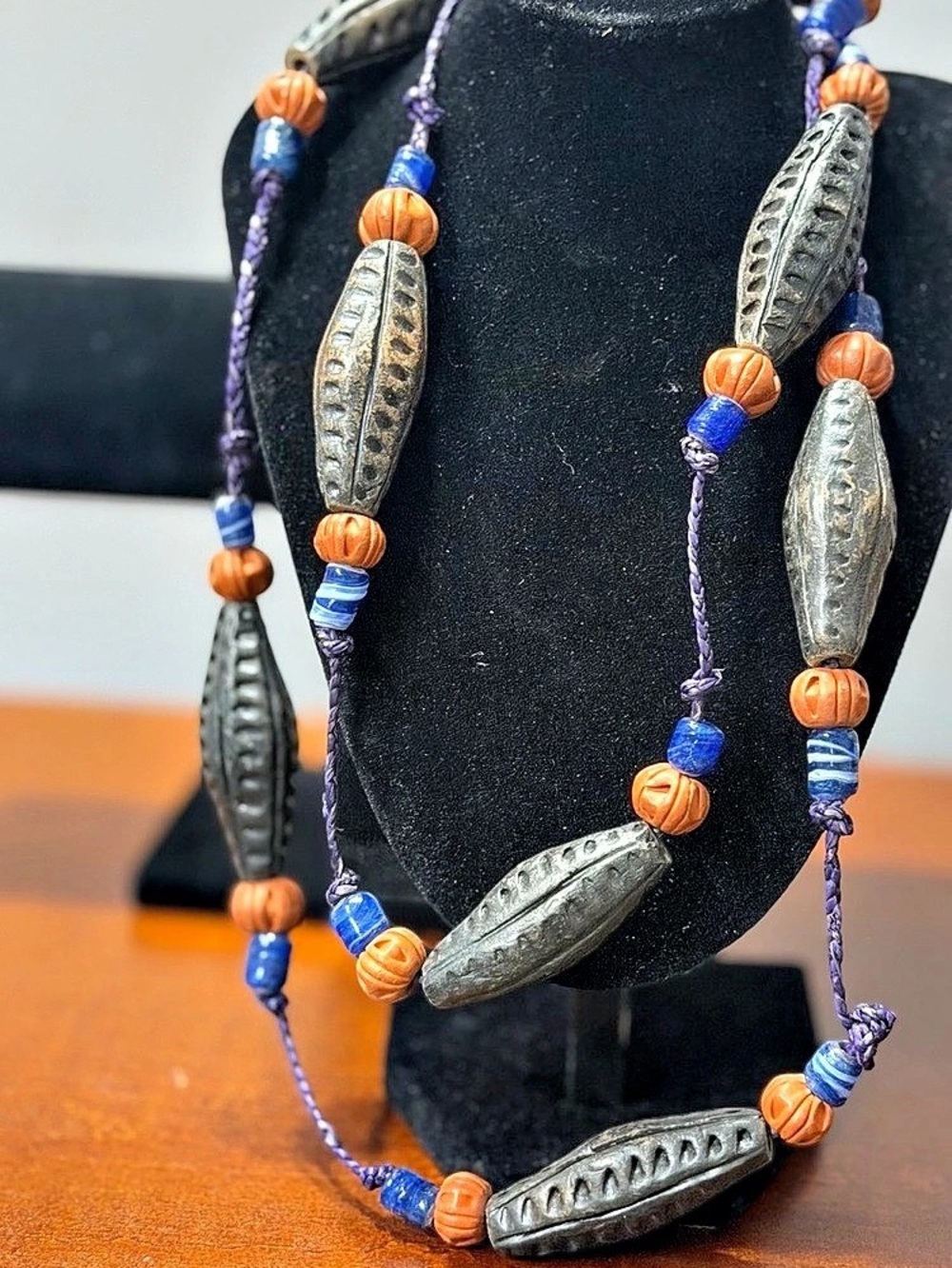Blue & Gray Beaded Necklace Like New